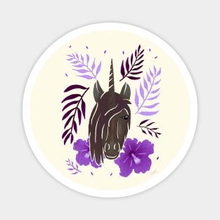 Unicorn and Hibiscus Flowers Pink Magnet